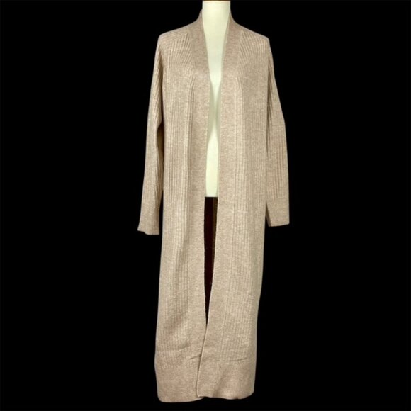 NWT H&M Long Cardigan Duster Sz XS Oatmeal Oversize Lagenlook Minimalist Neutral - Picture 1 of 7